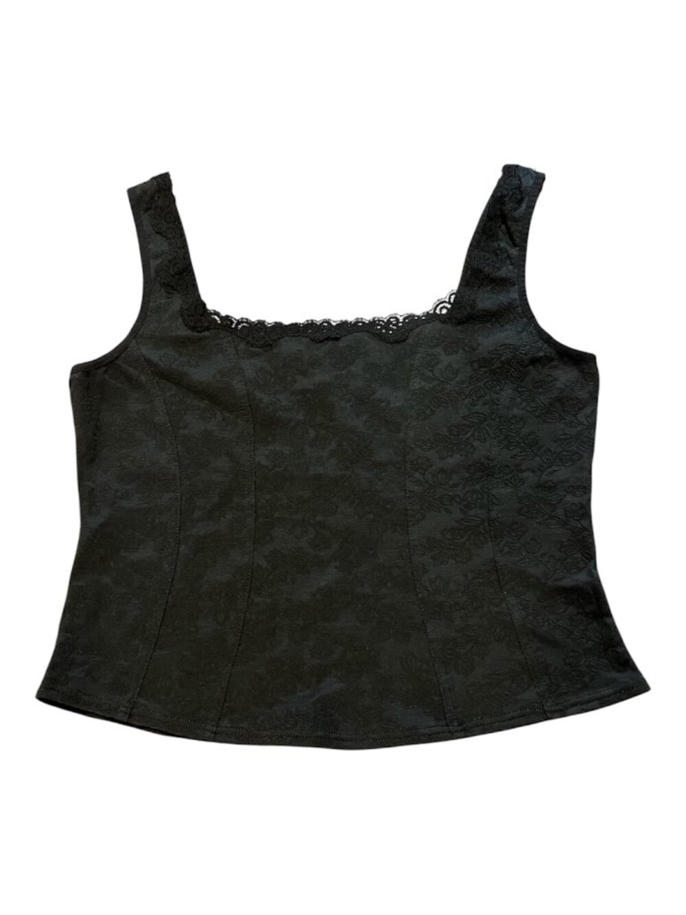 VTG Womens ARIANNE Lace Trim Cami Corset Style Black Tank Top Y2K 90s Size Large